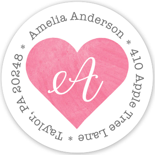 Watercolor Heart Round Address Labels